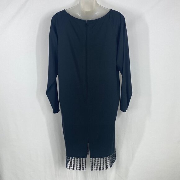 A.J. Bari Vintage Black Midi Cocktail Dress Beaded Detail Size 4 Long Sleeve - Picture 6 of 14